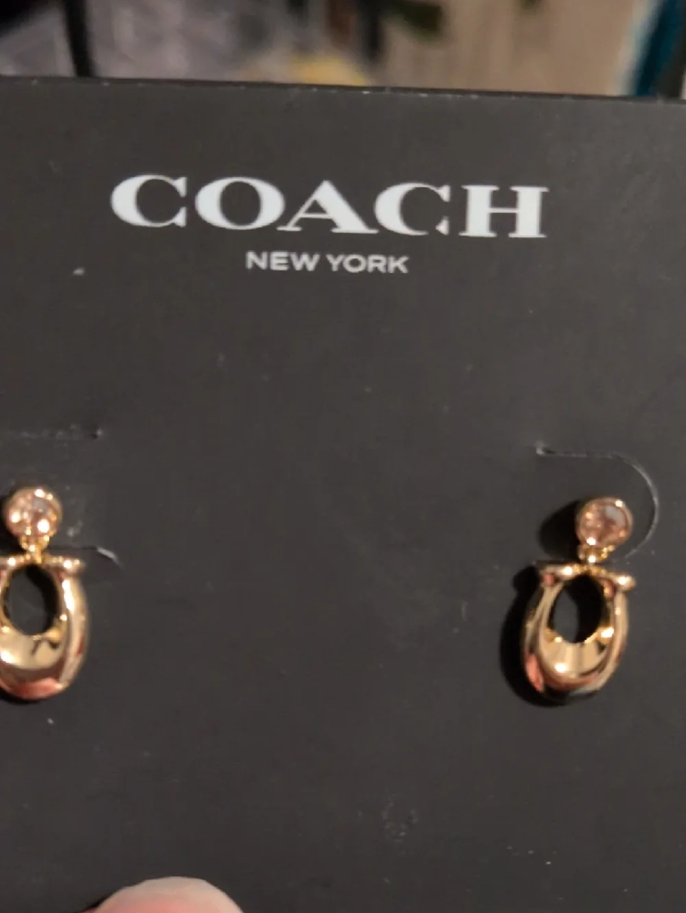 Coach Gold Tone Oval Drop Stud Earrings - Picture 6 of 6
